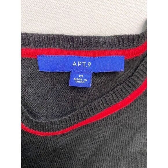 Apt 9 Fit & Flare Dress Women's MEDIUM Black Red‎ Gray Long-Sleeve Soft Crew - Picture 7 of 10